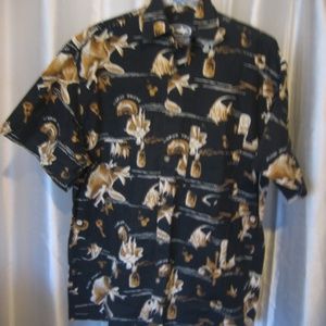 Mako Sportswear Aloha Hawaii Men's Black/Tan/White Hawaiian Shirt Sz L Pre-Owned